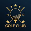 Golf club logo, badge or icon with crossed golf clubs and ball on tee. Vector illustration. Royalty Free Stock Photo